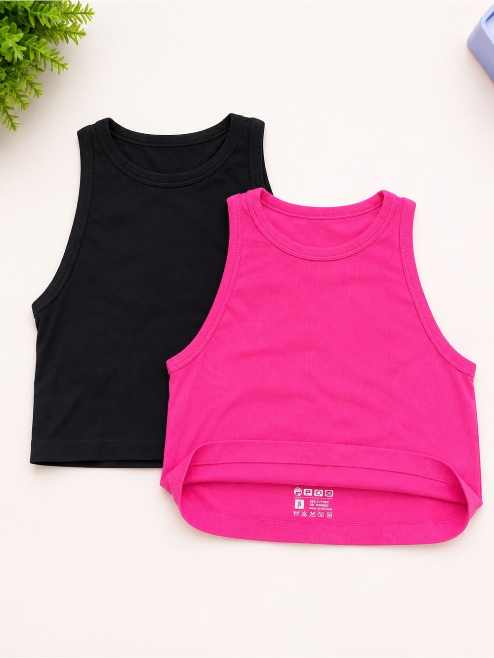 Girls' Sleeveless Tank Tops - Black & Hot Pink